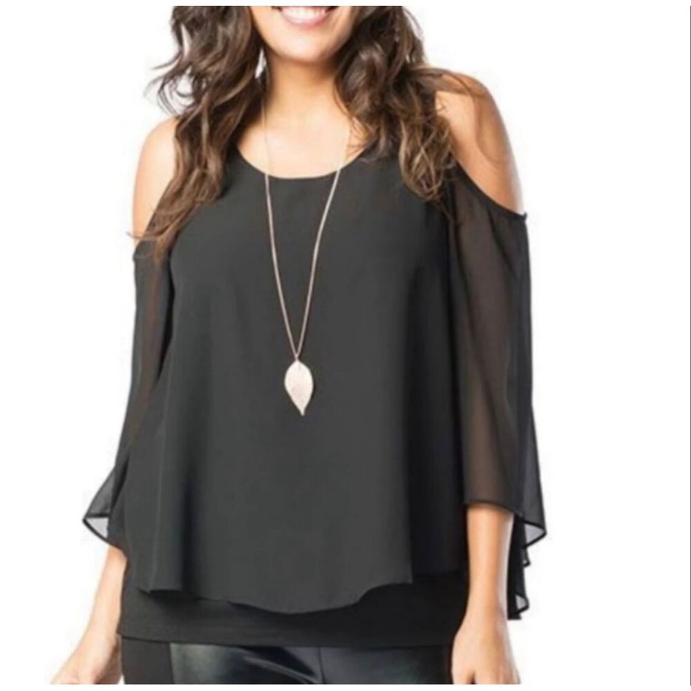 Ruby Ribbon Black Cold Shoulder Blouse Women’s Me… - image 1
